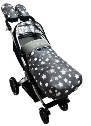 Конверт в кояску від happy way футмуф "комфорт"" розмір 100*50 сірий принт зорі