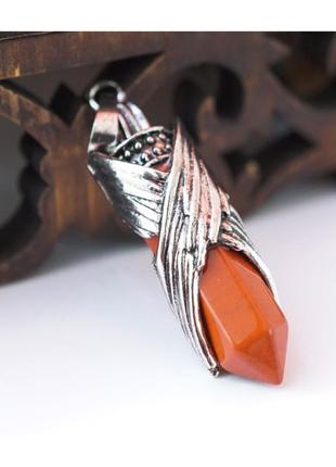 Оригинальный кулон "в крыльях ангела" из камня красная яшма, подвеска талисман с камнем для девушки