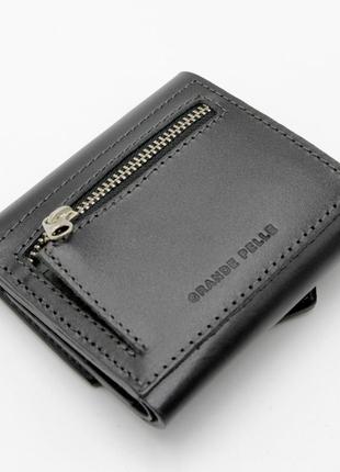 Маленький гаманець однотонний, чорне портмоне зі шкіри, портмоне з натуральної шкіри унісекс