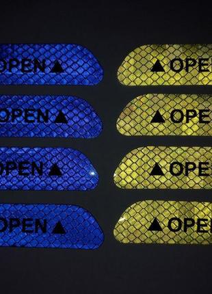 Наклейка светоотражающая open открыто на двери электронтранспорт авто рефлекторы6 фото