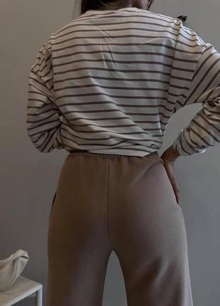 Костюм женский прогулочный комплект кофта в полоску и широкие брюки трикотаж турция6 фото