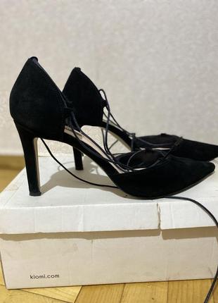 Туфли лодочки шпилька кожа замш черные kiomi размер 401 фото