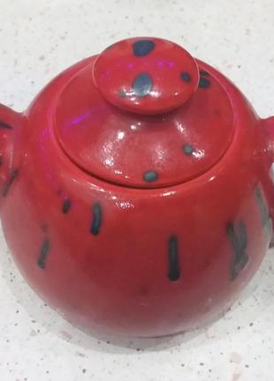 Чайник керамічний глек червоний заварник1 фото