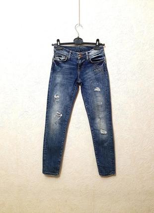 Ltb брендовые джинсы синие котоновые супер слим царапанные дыры термоапликация нюанс женские
