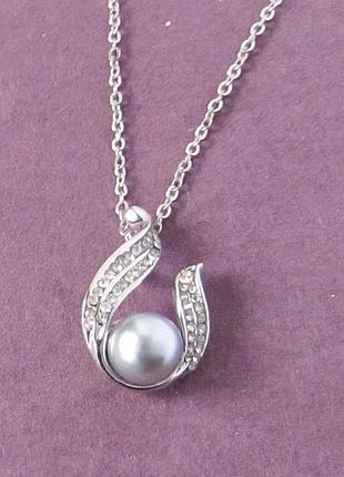 🏵позолоченная жемчужная подвеска на цепи кулон, новая! арт. 24123 фото