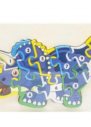 Дитячі розвиваючі пазли з цифрами. динозаври md 2507 дерев'яні  топ