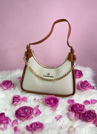 Женская сумка майкл корс бежевая michael kors wilma medium leather shoulder bag beige
