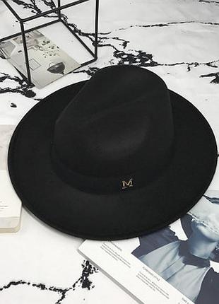 Шляпа женская фетровая федора с устойчивыми полями и лентой черная