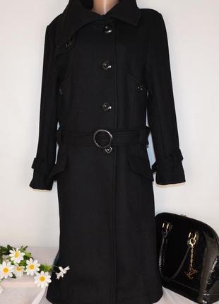 Черное демисезонное пальто с поясом и карманами atmosphere шерсть вискоза2 фото