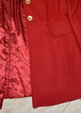 Брендовое темно-красное шерстяное демисезонное пальто с карманами new look этикетка4 фото