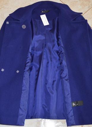 Брендовое синее демисезонное пальто полупальто с карманами bhs вьетнам шерсть этикетка7 фото
