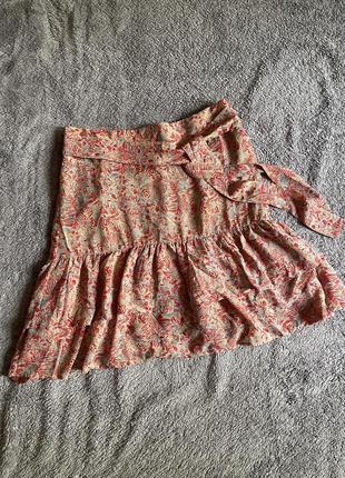 Персиковая шифоновая юбка с рюшами1 фото