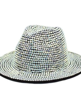 Шляпа федора унисекс crystal с камнями и устойчивыми полями белая