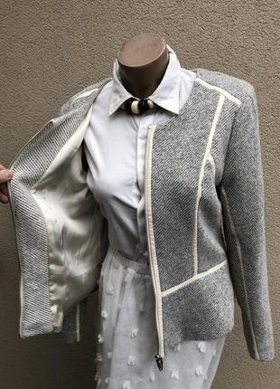 Фактурный жакет(пиджак) на молнии с белой кожаной окантовкой (хлопок,полиэстер) h&m6 фото