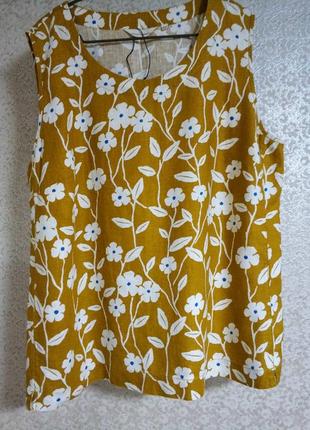 Актуальная льняная лен лен блузка блуза цветочный принт цветы батал бренд seasalt cornwall, р.20