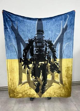 Плед патриотический украинский воин 3d качественное покрывало с 3d рисунком размер 160х200