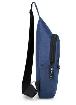 Сумка - слинг fashion синяя, нагрудная спортивная мужская сумка через плечо7 фото