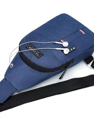 Сумка - слинг fashion синяя, нагрудная спортивная мужская сумка через плечо8 фото