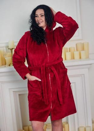 Жіночий махровий халат на молнії великі розміри l,xl,2xl,3xl