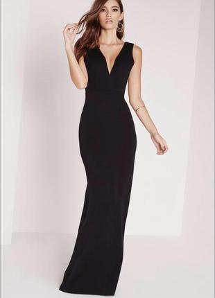 Черное вечернее платье в пол на выпуск v-образный вырез, открытая спина1 фото