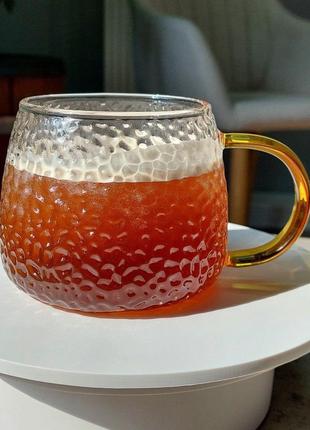 Кружка стеклянная "леденец" с цветной ручкой, 350 мл