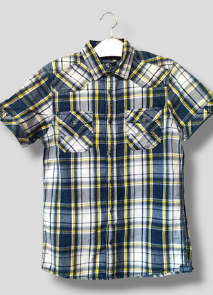 Мужская тенниска в клетку рубашка с короткими рукавами хлопок