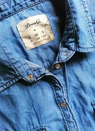 Джинсова сорочка базова синя катоновая на кнопках denim co8 фото