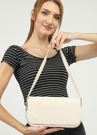 Модна молочна кремова бежева сумка каркасна багет жіноча сумочка 31441 фото