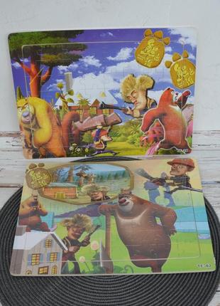 Деревянная игрушка пазлы мультяшные герои разные формат а4 на 56 деталей медведи соседи