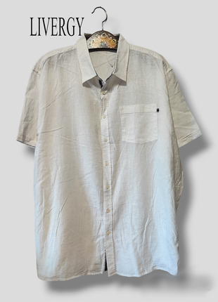 Мужская нарядная льняная тенниска белая рубашка с короткими рукавами лен хлопок4 фото