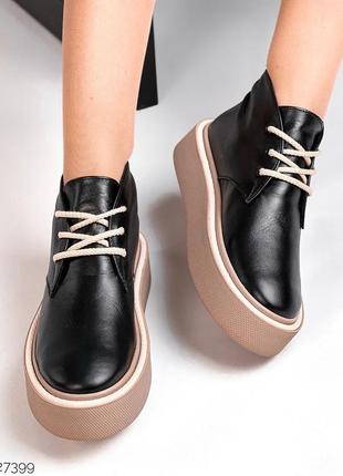 Женские демисезонные ботинки лоферы на шнуровке кеды высокие обуви в черном цвете натуральная кожа и замша 😍6 фото