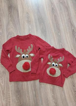 Теплые свитерки для семейного лука(фотосессии) на девочек, 9-10 лет, 3-4 лет