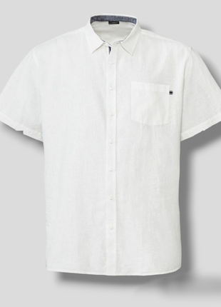 Мужская нарядная льняная тенниска белая рубашка с короткими рукавами лен хлопок2 фото