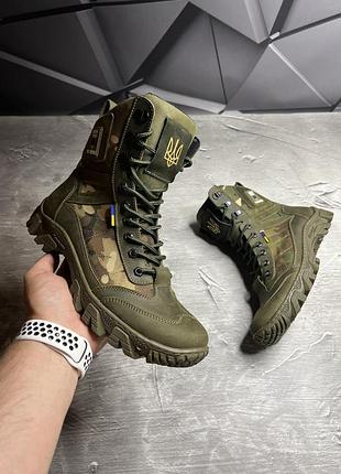 Берці камуфляжні хакі на осінь зсу тактичні з гербом чоловічі нубук+кордура осінні,весняні,літні