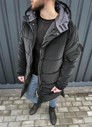Куртка мужская зимняя длинная черная1 фото