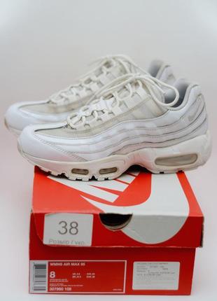 Белые кожаные кроссовки nike air max 95, оригинал в коробке, размер us 8 eur 39 cm 252 фото