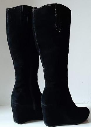 Шикарные женские сапоги из натуральной чёрной замши3 фото