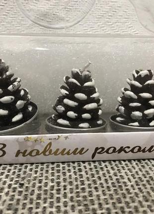 Набір свічок 3 штуки  у формі ялинкових шишок новорічна прикраса новорічний декор