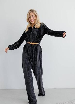 Спортивний костюм укорочена кофта на замку і штани, плюшевий спортивний костюм, велюровий костюм для дому кофтинка і штанці7 фото