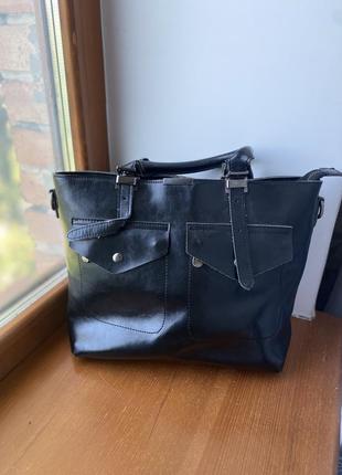 Классическая женская кожаная черная сумка школьная сумка