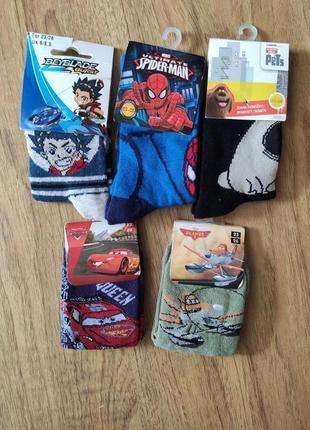 Дитячі шкарпетки набір 5шт.для хлопчика людина павук,тачки,літаки,песик,блейд р.23-26