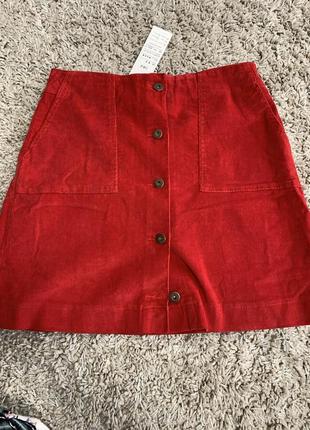 Красная вельветовая юбка мини1 фото
