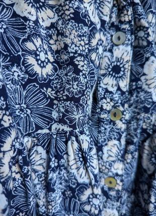 Сапрафан в цветочек миди платье синее на пуговицах под винтаж свободного кроя модал хлопок7 фото