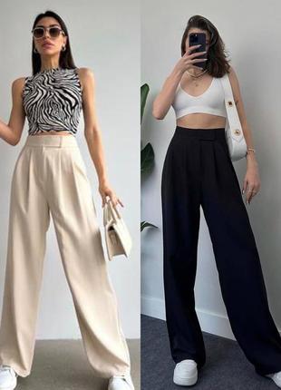 Классические брюки, брюки из костюмной ткани. широкие брюки палаццо с высокой посадкой р-ры 42-52