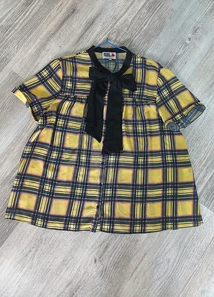 Красивая блузка рубашка в клетку с бантом