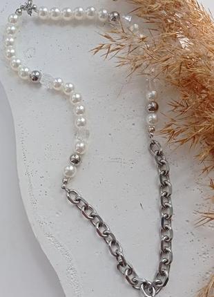 Подвеска ожерелье колье жемчужины искусственная медицинская сталь