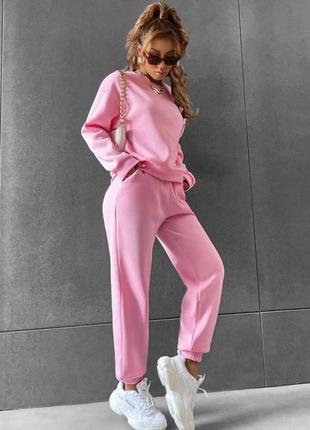 Розовый спортивный костюм женский трикотажный демисезонный6 фото