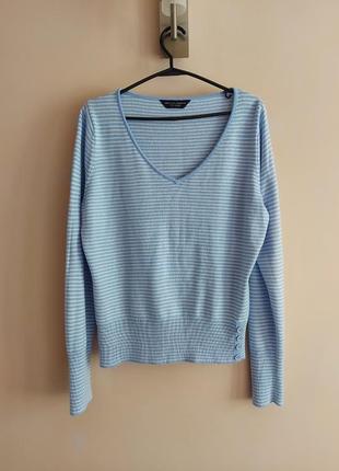 Блакитний м'який светр пуловер у білу полоску, р. 162 фото
