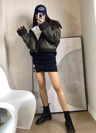Женская дубленка хаки зара, короткая куртка авиатор, косуха5 фото