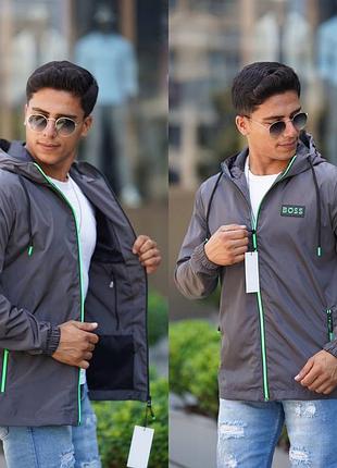 Осенок серая куртка ветровка hugo boss с капюшоном серая осенняя ветровка hugo boss